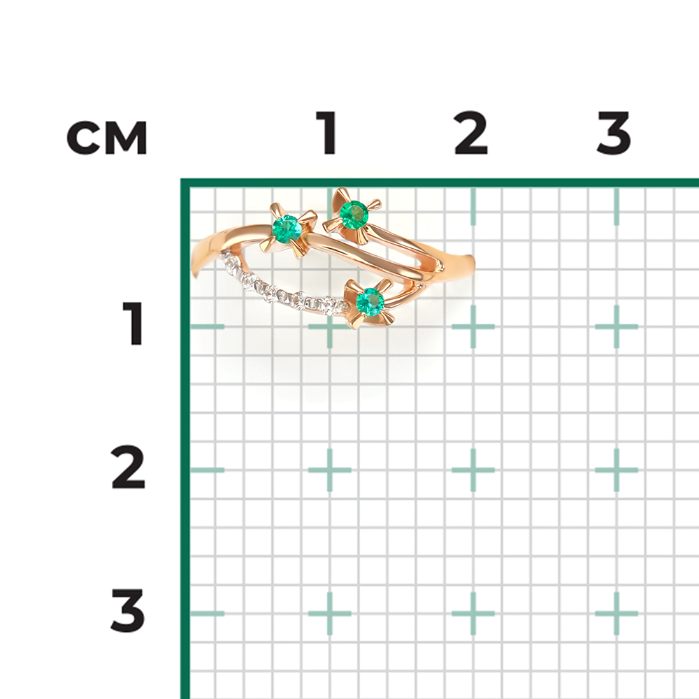 Кольцо из красного золота с изумрудами и бриллиантами 01-0039-00-106-1110-30