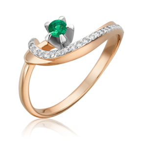 Кольцо из красного золота с изумрудом и бриллиантами 01-0047-00-106-1110-30