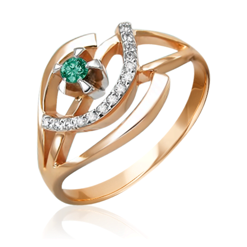 Кольцо из красного золота с изумрудом и бриллиантами 01-0077-00-106-1110-30