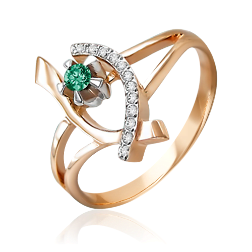 Кольцо из красного золота с изумрудом и бриллиантами 01-0079-00-106-1110-30