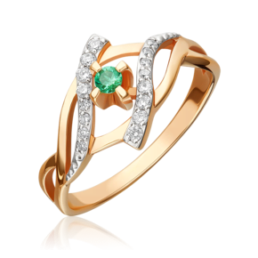 Кольцо из красного золота с изумрудом и бриллиантами