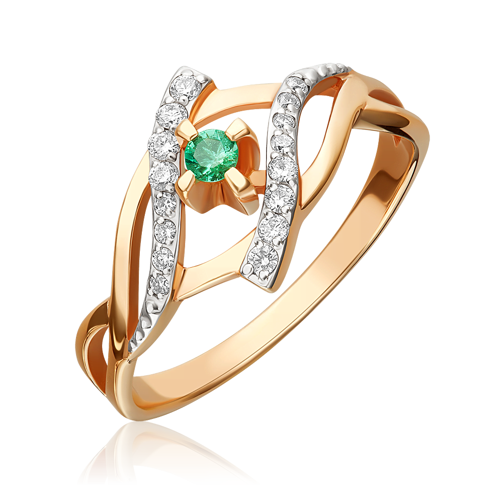 Кольцо из красного золота с изумрудом и бриллиантами 01-0091-00-106-1110-30