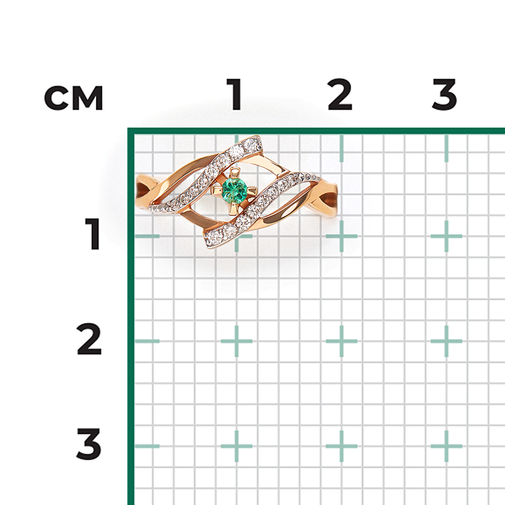 Кольцо из красного золота с изумрудом и бриллиантами 01-0091-00-106-1110-30