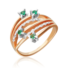 Кольцо из красного золота с изумрудами и бриллиантами 01-0093-00-106-1110-30