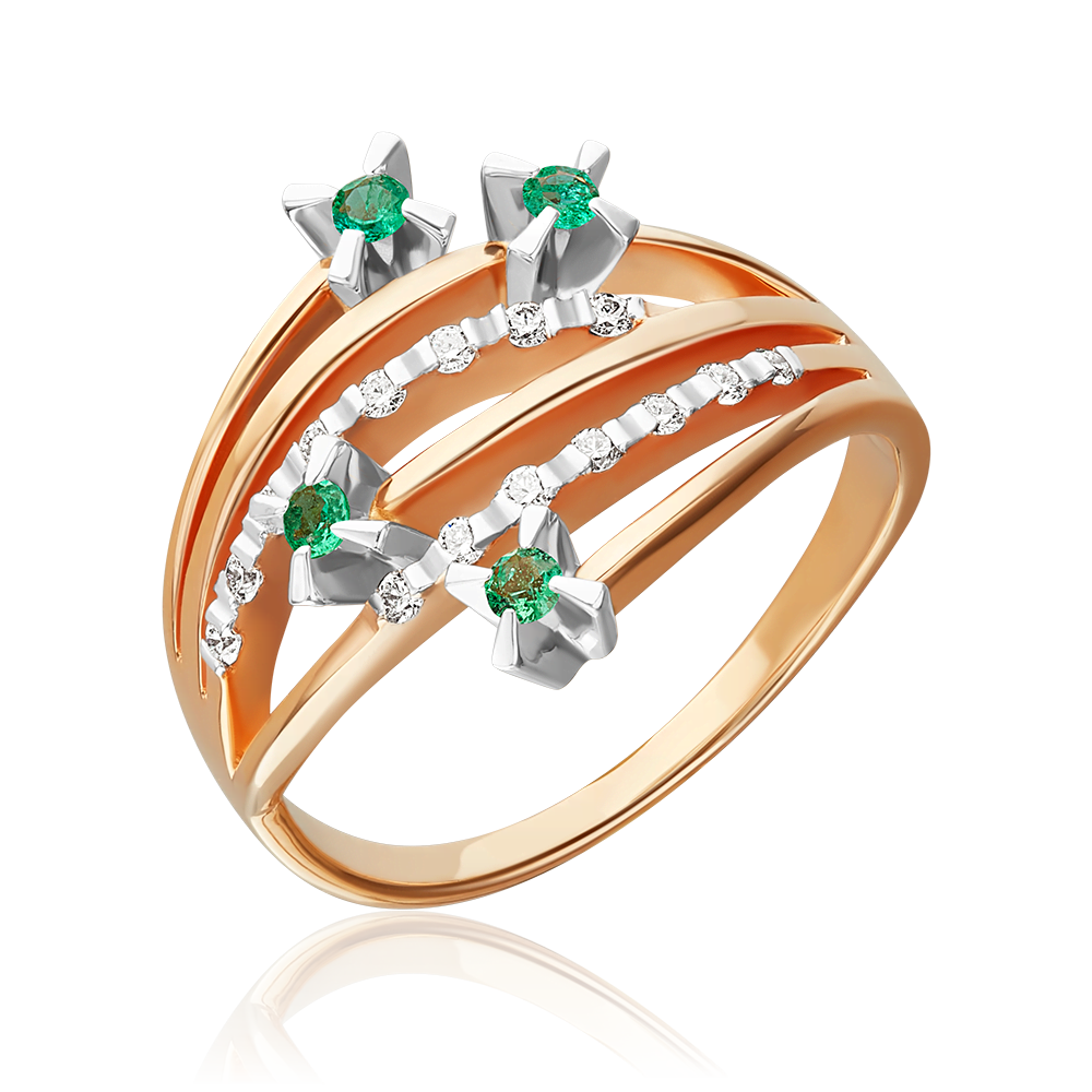 Кольцо из красного золота с изумрудами и бриллиантами 01-0093-00-106-1110-30