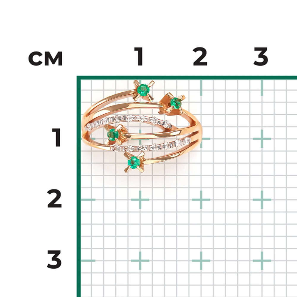 Кольцо из красного золота с изумрудами и бриллиантами 01-0093-00-106-1110-30