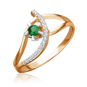Кольцо из красного золота с изумрудом и бриллиантами 01-0095-00-106-1110-30