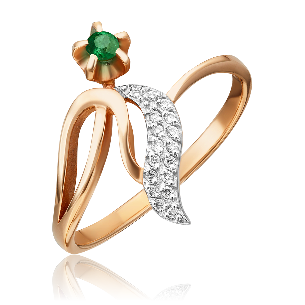 Кольцо из красного золота с изумрудом и бриллиантами 01-0105-00-106-1110-30