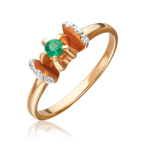Кольцо из красного золота с изумрудом и бриллиантами 01-0107-00-106-1110-30