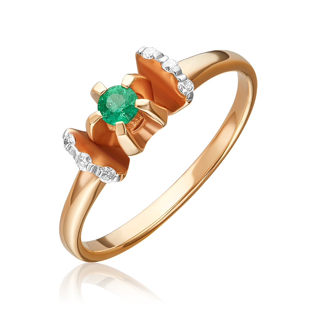 Кольцо из красного золота с изумрудом и бриллиантами 01-0107-00-106-1110-30