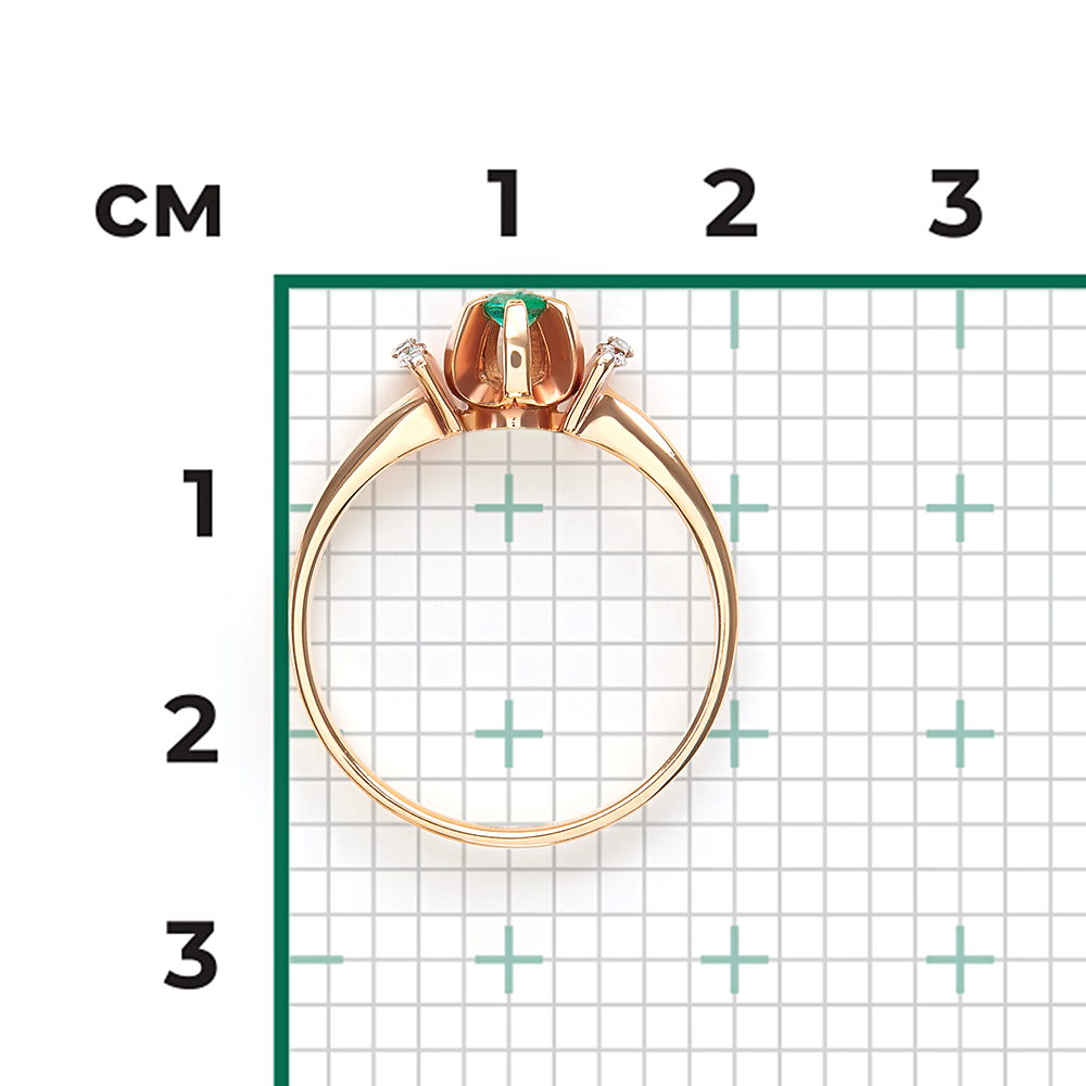 Кольцо из красного золота с изумрудом и бриллиантами 01-0107-00-106-1110-30