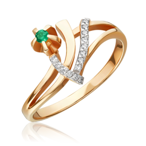 Кольцо из красного золота с изумрудом и бриллиантами 01-0109-00-106-1110-30
