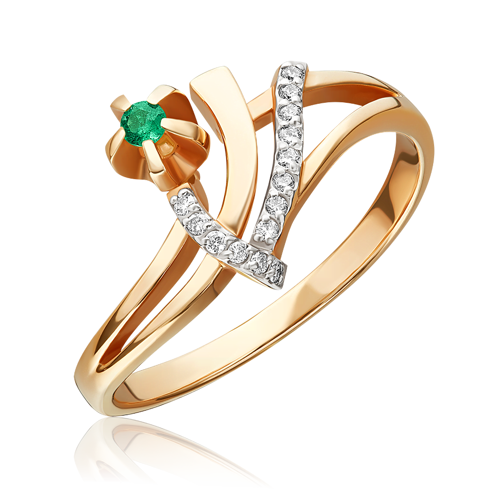 Кольцо из красного золота с изумрудом и бриллиантами 01-0109-00-106-1110-30