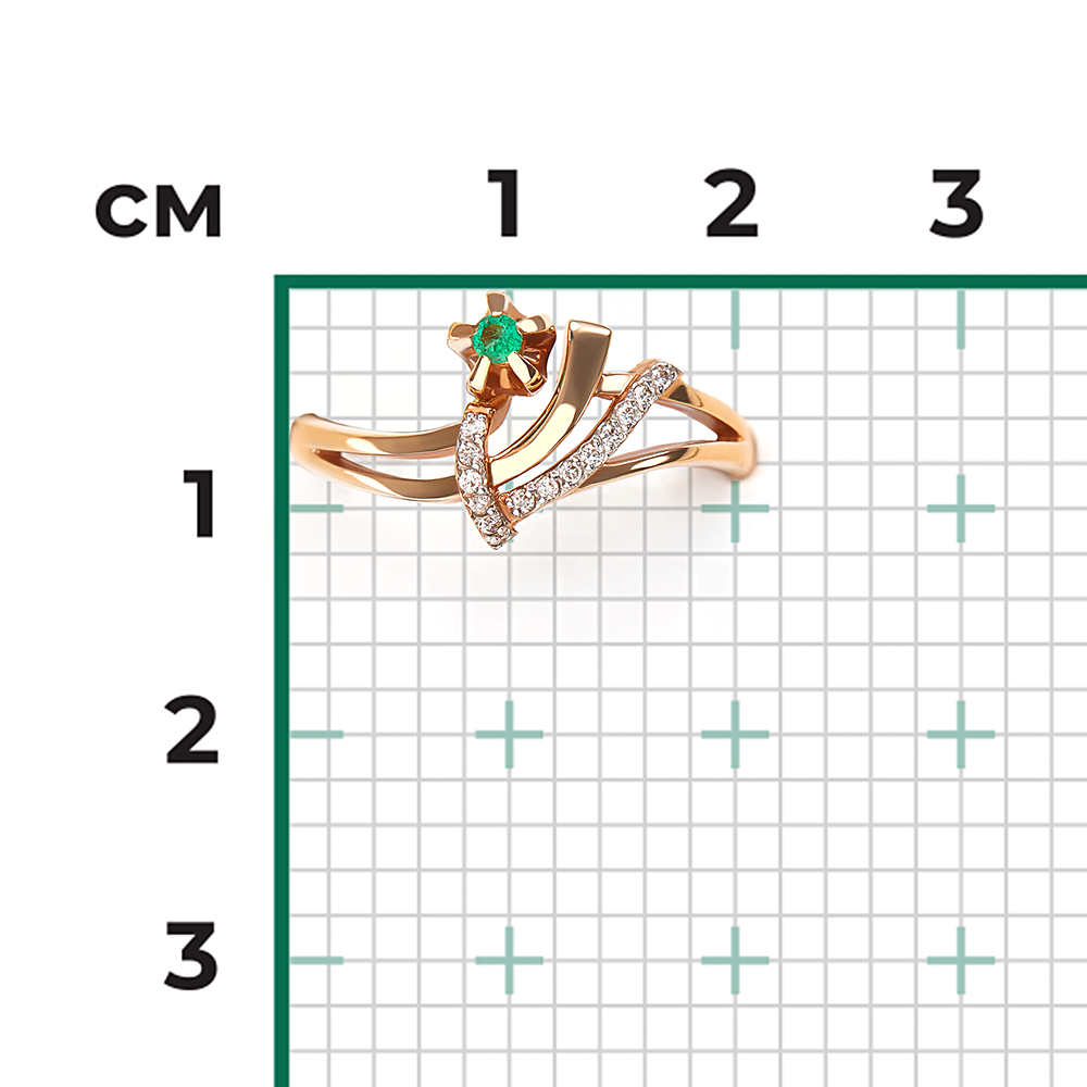 Кольцо из красного золота с изумрудом и бриллиантами 01-0109-00-106-1110-30
