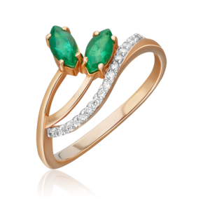 Кольцо из красного золота с изумрудами и бриллиантами