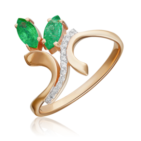 Кольцо из красного золота с изумрудами и бриллиантами 01-0123-00-106-1110-30