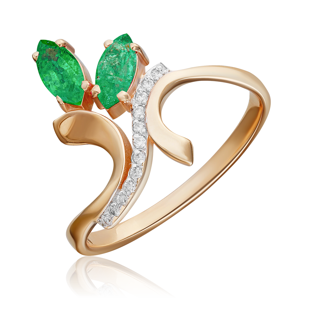 Кольцо из красного золота с изумрудами и бриллиантами 01-0123-00-106-1110-30