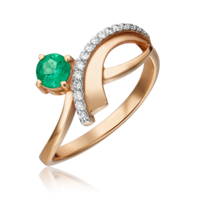 Кольцо из красного золота с изумрудом и бриллиантами