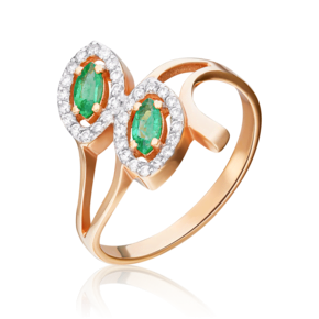 Кольцо из красного золота с изумрудами и бриллиантами