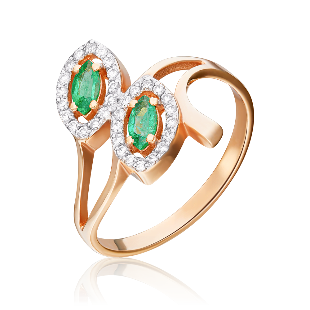 Кольцо из красного золота с изумрудами и бриллиантами 01-0127-00-106-1110-30
