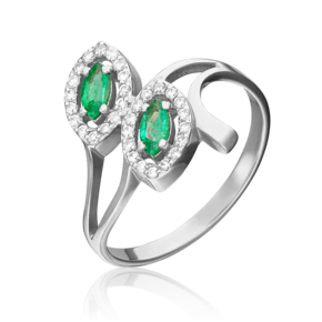 Кольцо из белого золота с изумрудами и бриллиантами