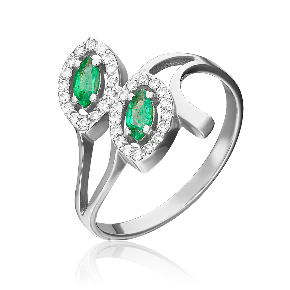 Кольцо из белого золота с изумрудами и бриллиантами 01-0128-00-106-1120-30