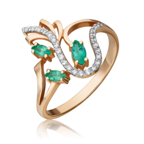 Кольцо из красного золота с изумрудами и бриллиантами 01-0129-00-106-1110-30