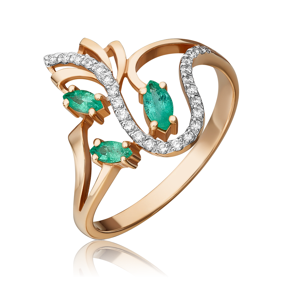 Кольцо из красного золота с изумрудами и бриллиантами 01-0129-00-106-1110-30