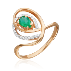 Кольцо из красного золота с изумрудом и бриллиантами