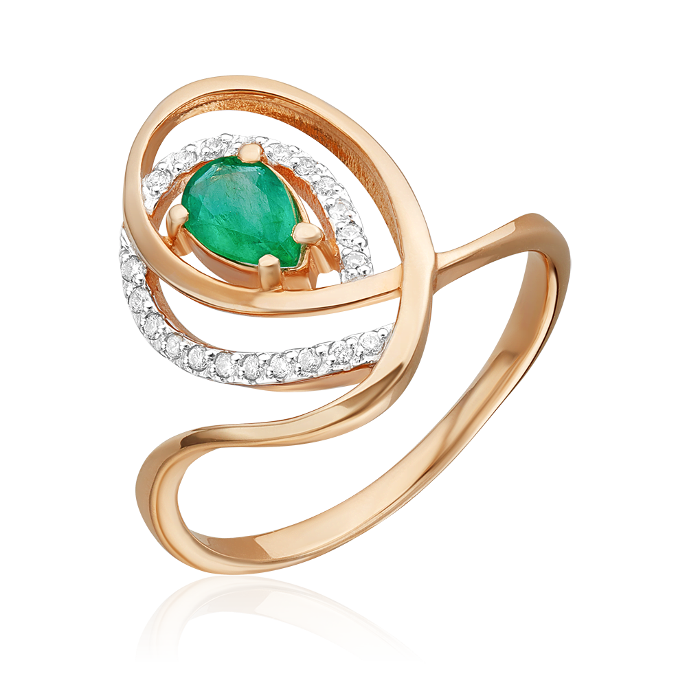 Кольцо из красного золота с изумрудом и бриллиантами 01-0135-00-106-1110-30
