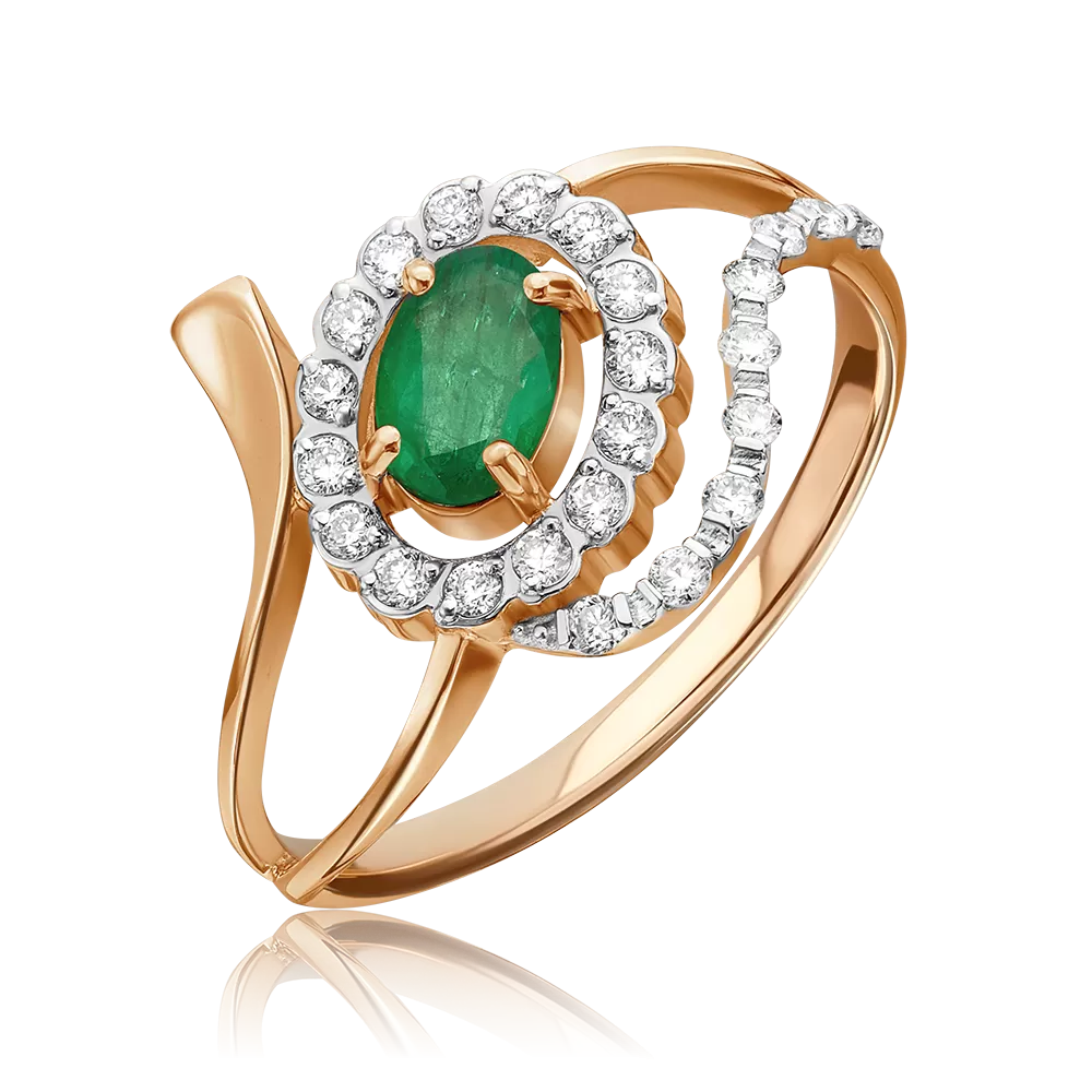 Кольцо из красного золота с изумрудом и бриллиантами 01-0145-00-106-1110-30