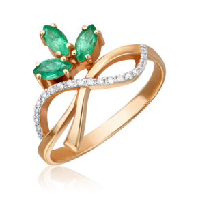 Кольцо из красного золота с изумрудами и бриллиантами 01-0171-00-106-1110-30