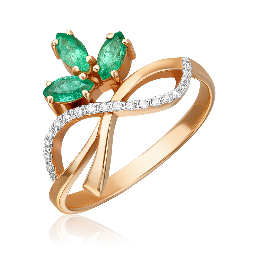 Кольцо из красного золота с изумрудами и бриллиантами 01-0171-00-106-1110-30
