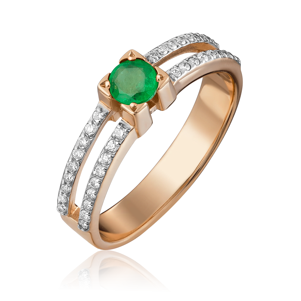Кольцо из красного золота с изумрудом и бриллиантами 01-0183-00-106-1110-30