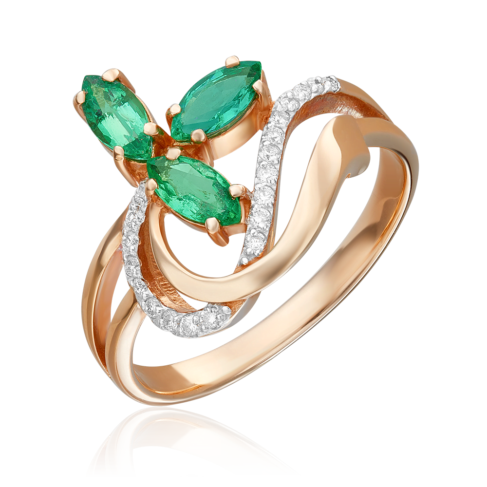 Кольцо из красного золота с изумрудами и бриллиантами 01-0185-00-106-1110-30