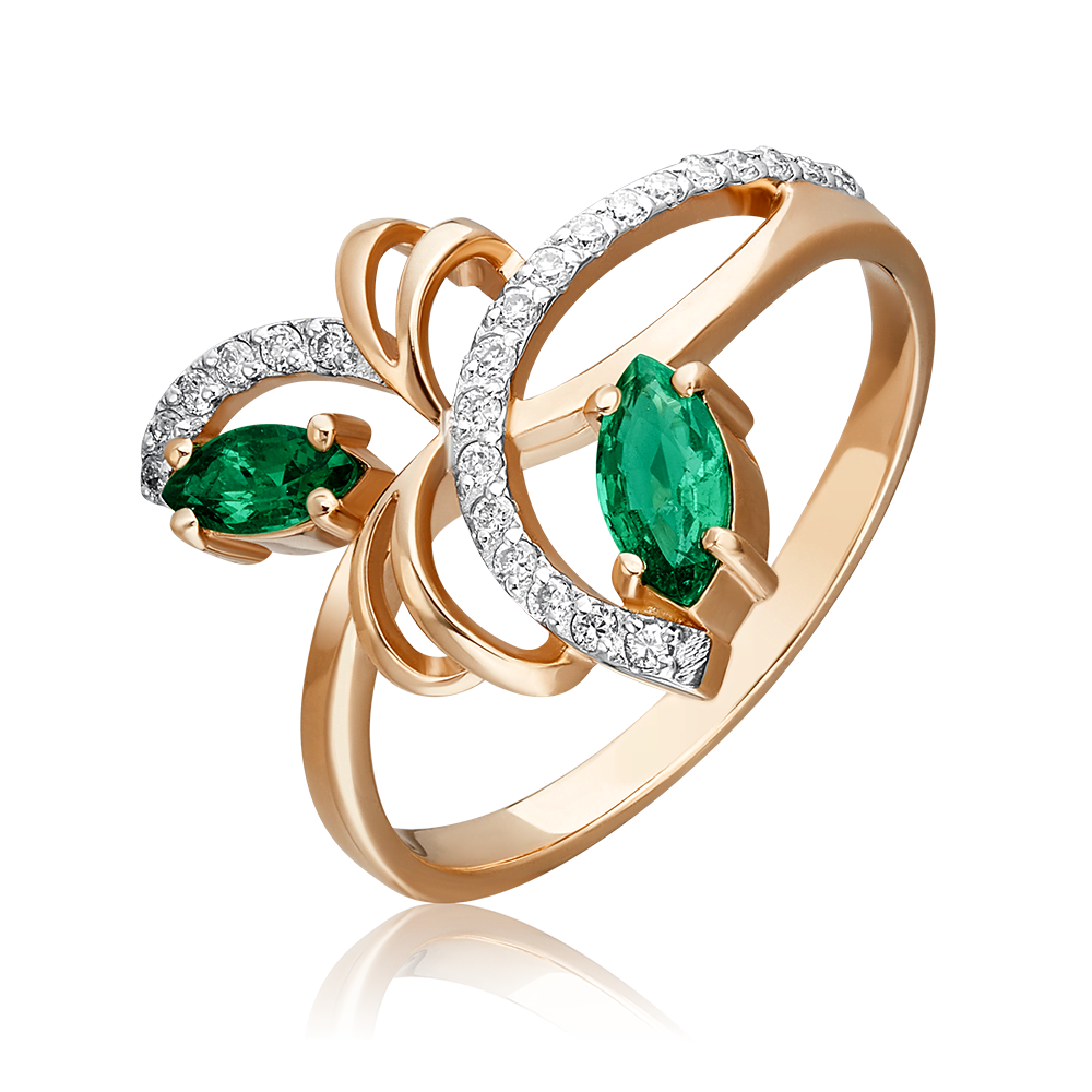 Кольцо из красного золота с изумрудами и бриллиантами 01-0189-00-106-1110-30