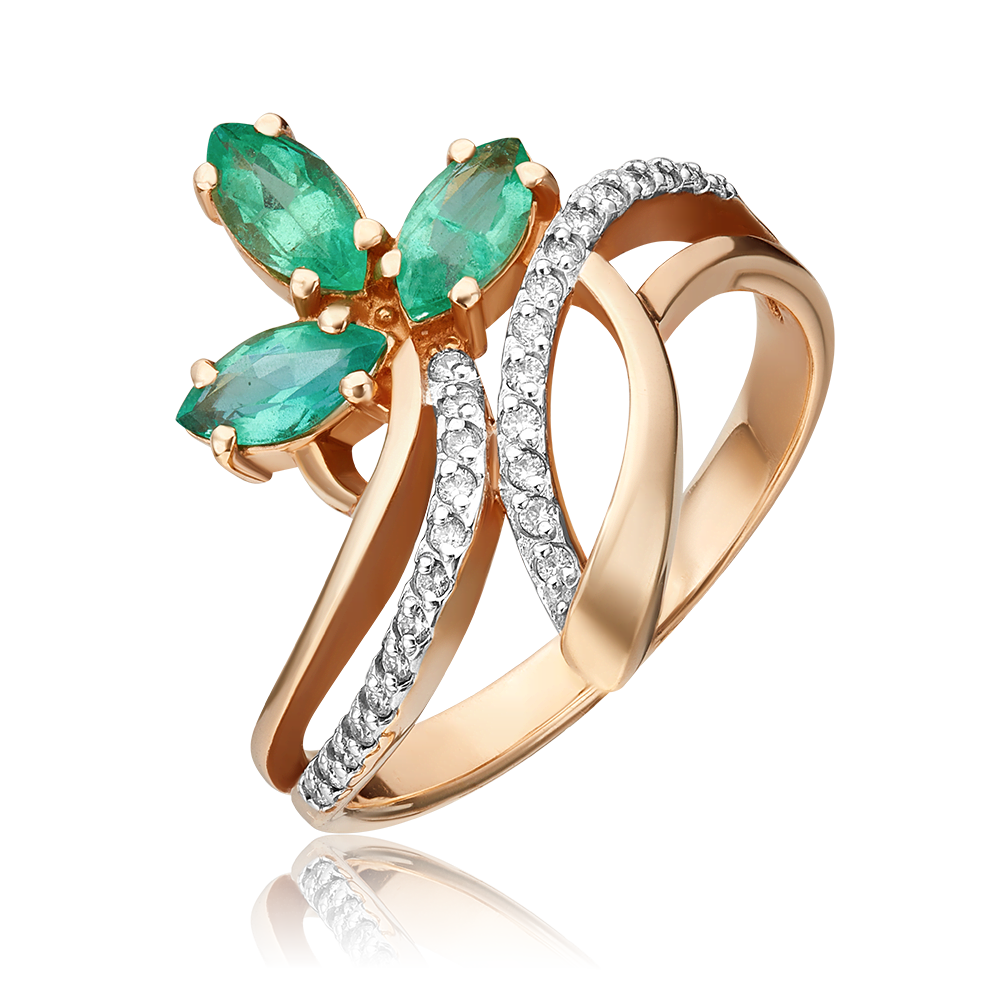 Кольцо из красного золота с изумрудами и бриллиантами 01-0191-00-106-1110-30