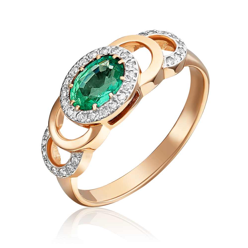 Кольцо из красного золота с изумрудом и бриллиантами 01-0196-00-106-1110-30