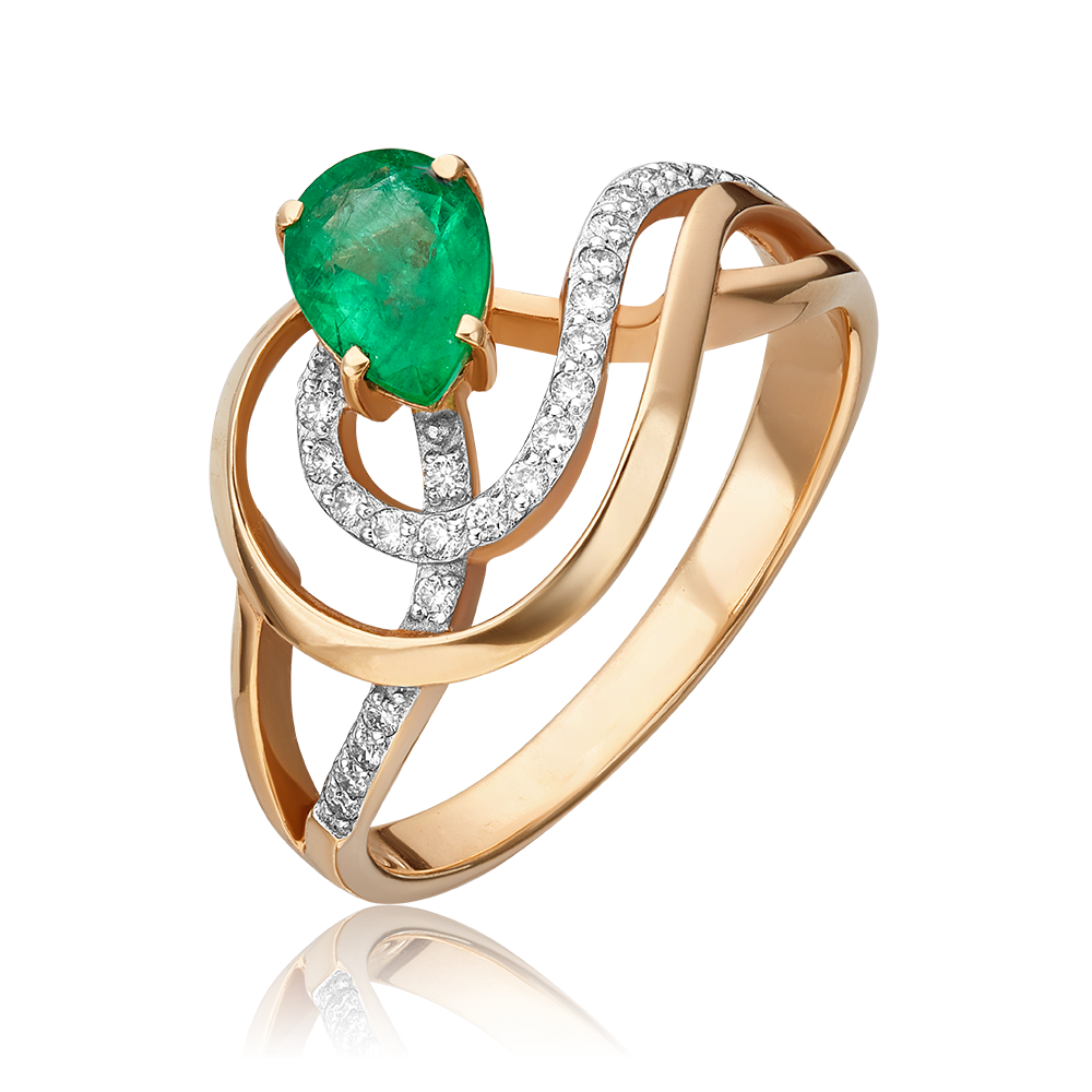 Кольцо из красного золота с изумрудом и бриллиантами 01-0214-00-106-1110-30