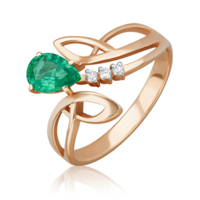 Кольцо из красного золота с изумрудом и бриллиантами 01-0216-00-106-1110-30