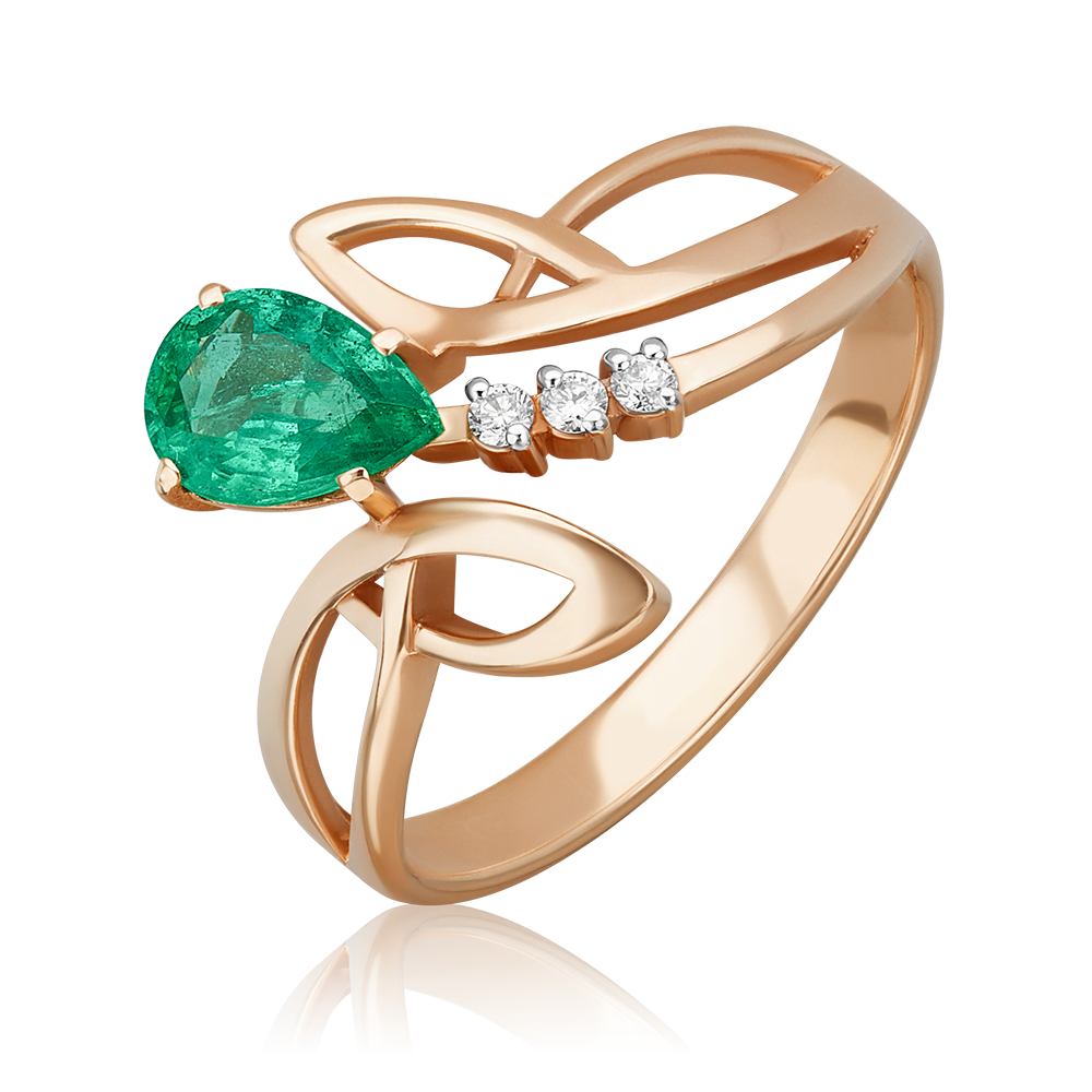 Кольцо из красного золота с изумрудом и бриллиантами 01-0216-00-106-1110-30