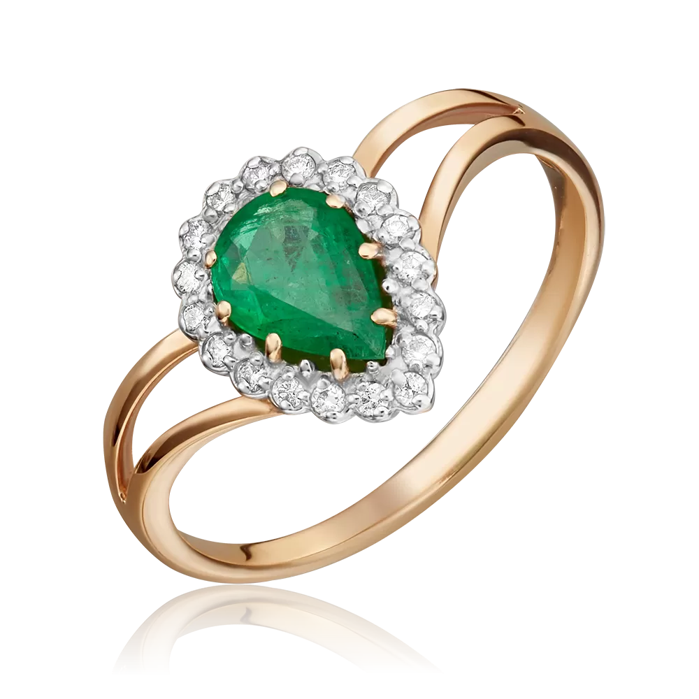 Кольцо из красного золота с изумрудом и бриллиантами 01-0218-00-106-1110-30