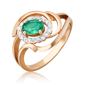 Кольцо из красного золота с изумрудом и бриллиантами 01-0222-00-106-1110-30