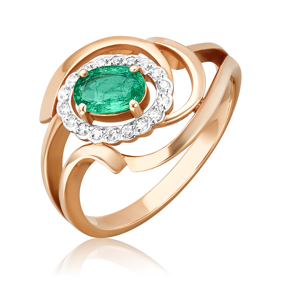 Кольцо из красного золота с изумрудом и бриллиантами 01-0222-00-106-1110-30