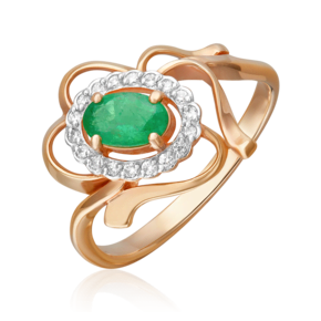 Кольцо из красного золота с изумрудом и бриллиантами 01-0228-00-106-1110-30