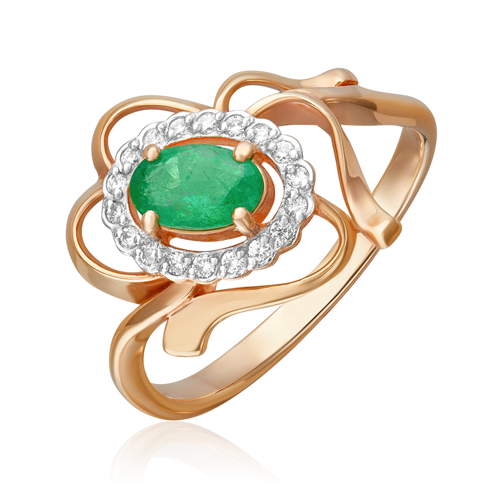 Кольцо из красного золота с изумрудом и бриллиантами 01-0228-00-106-1110-30