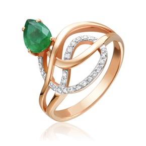 Кольцо из красного золота с изумрудом и бриллиантами 01-0230-00-106-1110-30