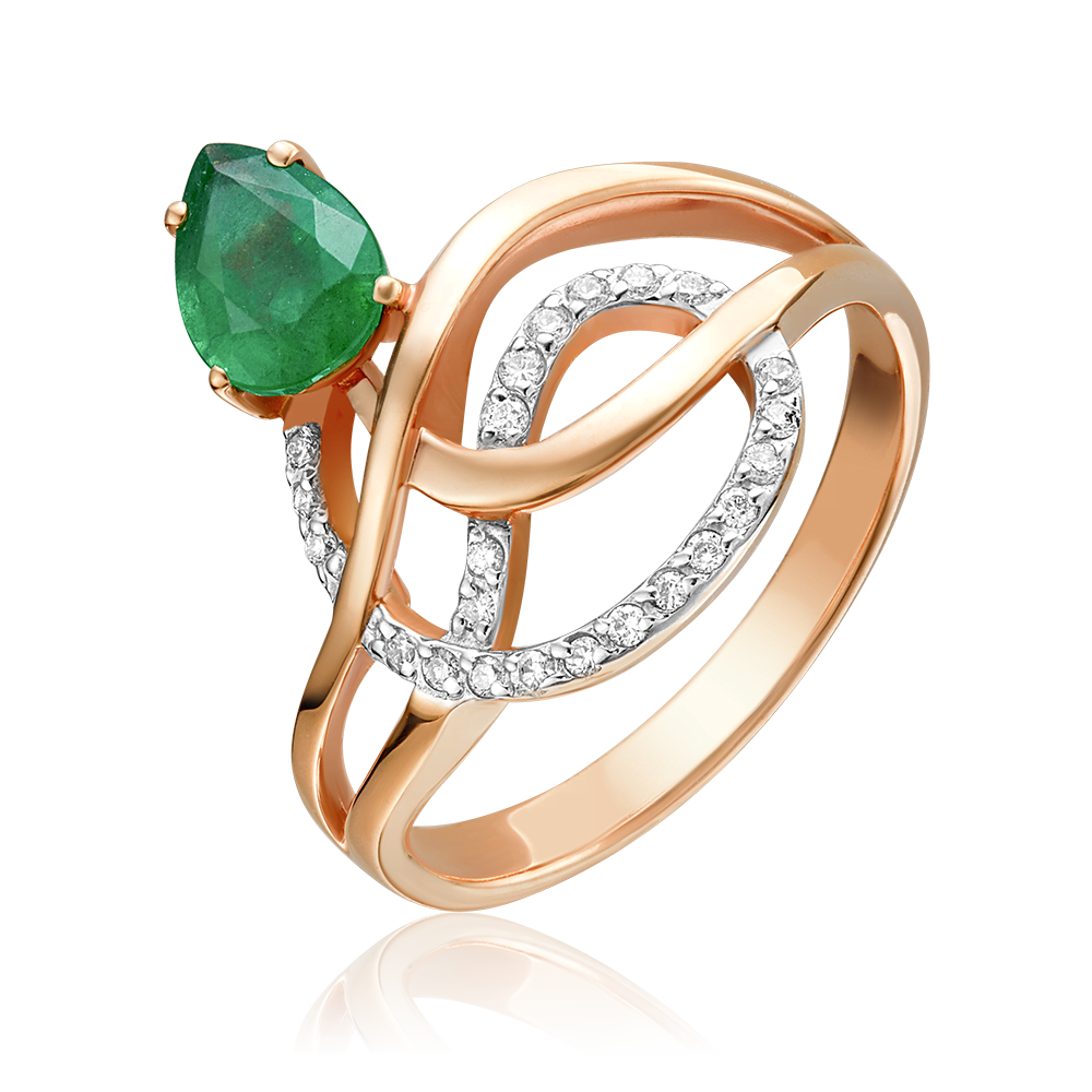 Кольцо из красного золота с изумрудом и бриллиантами 01-0230-00-106-1110-30