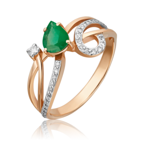 Кольцо из красного золота с изумрудом и бриллиантами 01-0232-00-106-1110-30