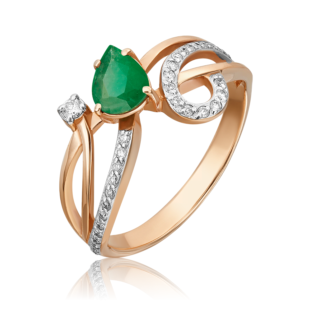 Кольцо из красного золота с изумрудом и бриллиантами 01-0232-00-106-1110-30